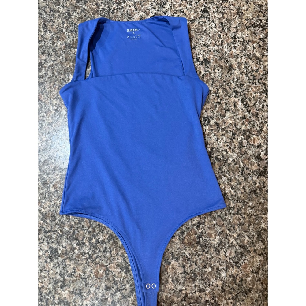 REORIA Womens Royal Blue Square Neck Sleeveless Thong Bodysuit Size S